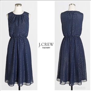 J Crew Factory Blue Gold Polkadot Dress
